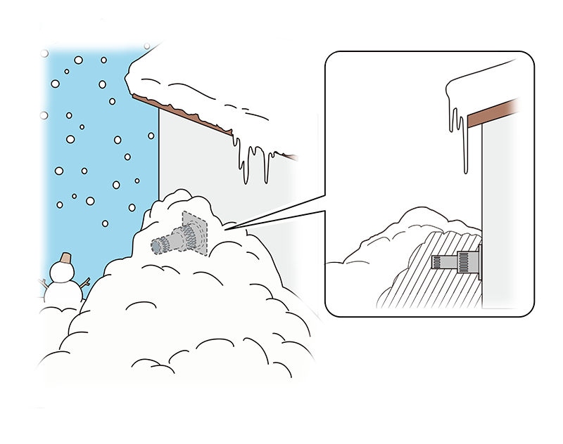 積雪時にガス機器の排気トップがふさがれないように注意